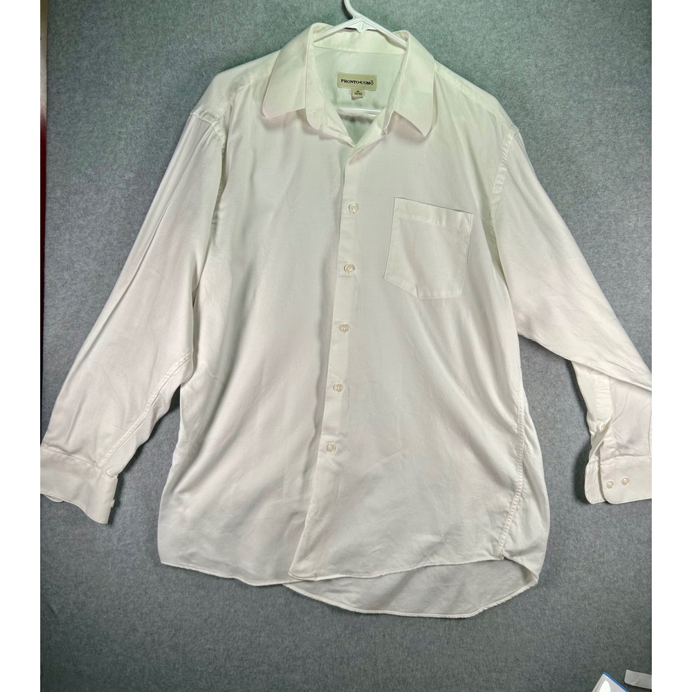 Stain*Pronto Uomo Mens White Cotton Twill Long Sleeve Button Down Shirt 16 32/33